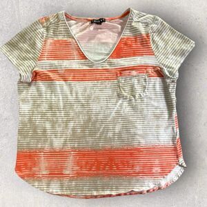 Tribal Brand Women’s Top Orange & Beige Stripes V Neck Short Sleeve Size Large